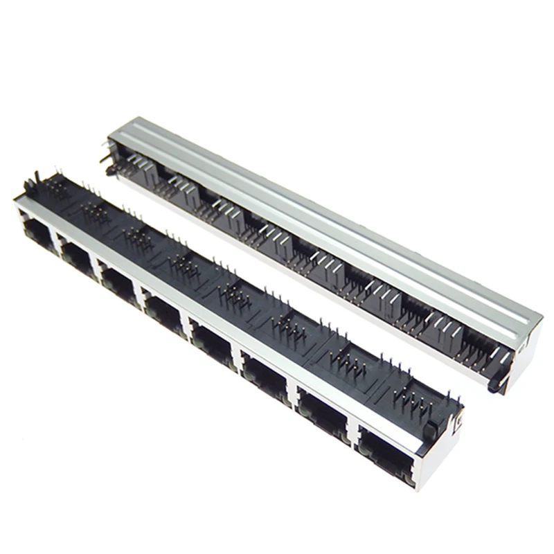 1 Uds 1*8 conector hembra RJ45 8P8C blindado de 8 puertos con LED, módulo de internet de red de montaje PCB con luz - imagen 5