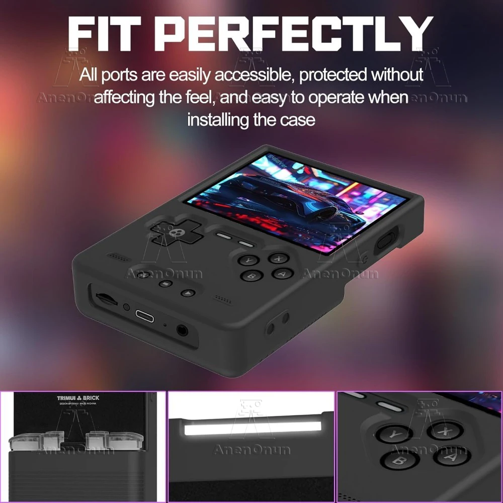 Trimui Brick Funda de Silicona con Cordón A Prueba de Golpes Antiarañazos Durable Piel de Carcasa Suave Cubierta Protectora de Agarre Antideslizante - Negro - imagen 5