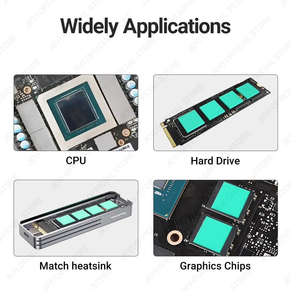 JEYI-Paquete de almohadillas térmicas de silicona conductoras, almohadilla térmica M.2 SSD NVMe NGFF para PC, disipador térmico para ordenador portátil/GPU/CPU/tarjeta gráfica LED, 100 unidades - imagen 3