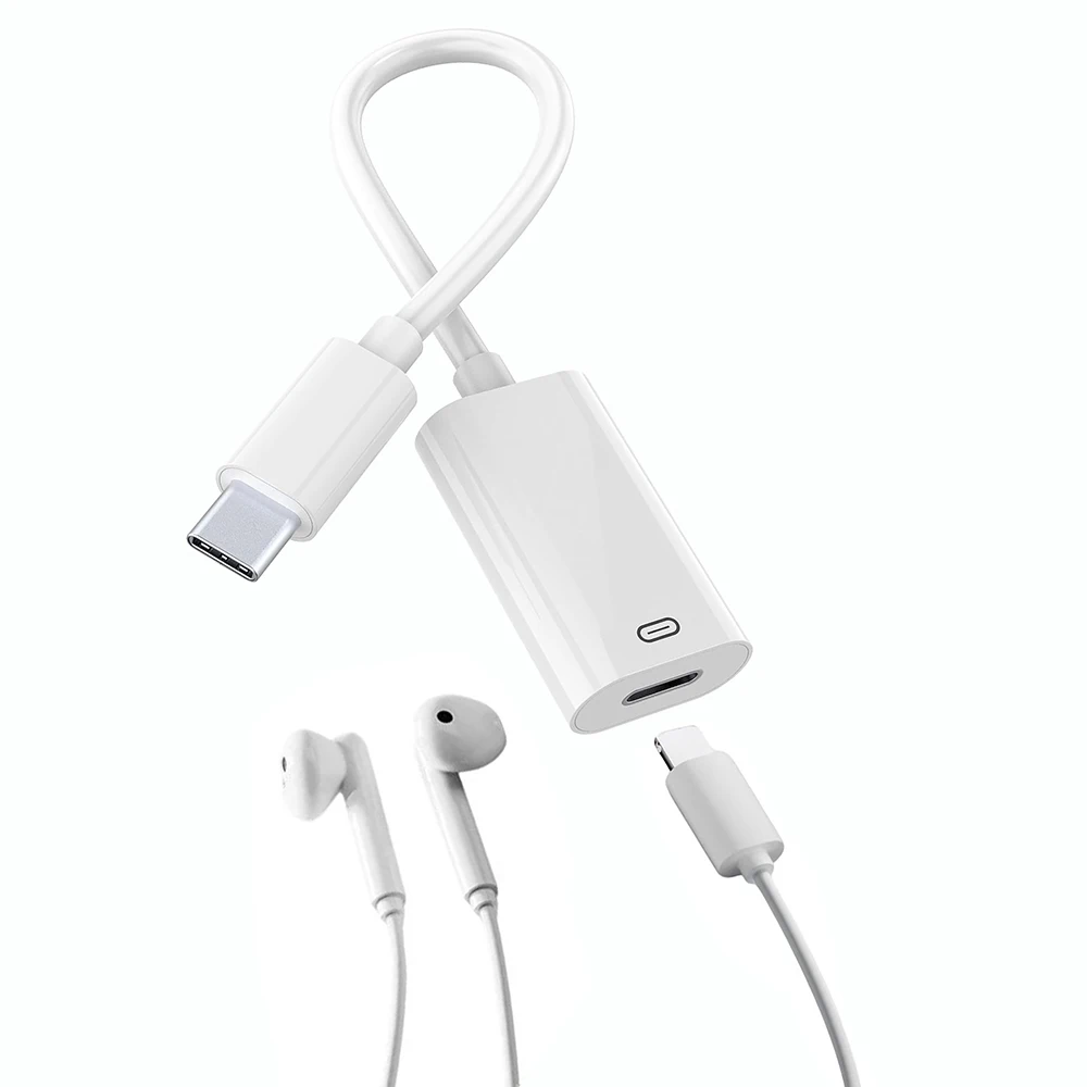 Adaptador USB C a Lightning 3 en 1, compatible con carga, datos y Audio, convertidor de auriculares con cable para i-Phone 16 15 Series i-Pad Pro