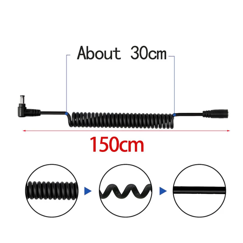 1 conector de Cable de resorte DC macho hembra 5,5X2,5mm 5,5mmX2,1mm enchufe recto cargador de alimentación 150cm 70cmextension Cable - imagen 3