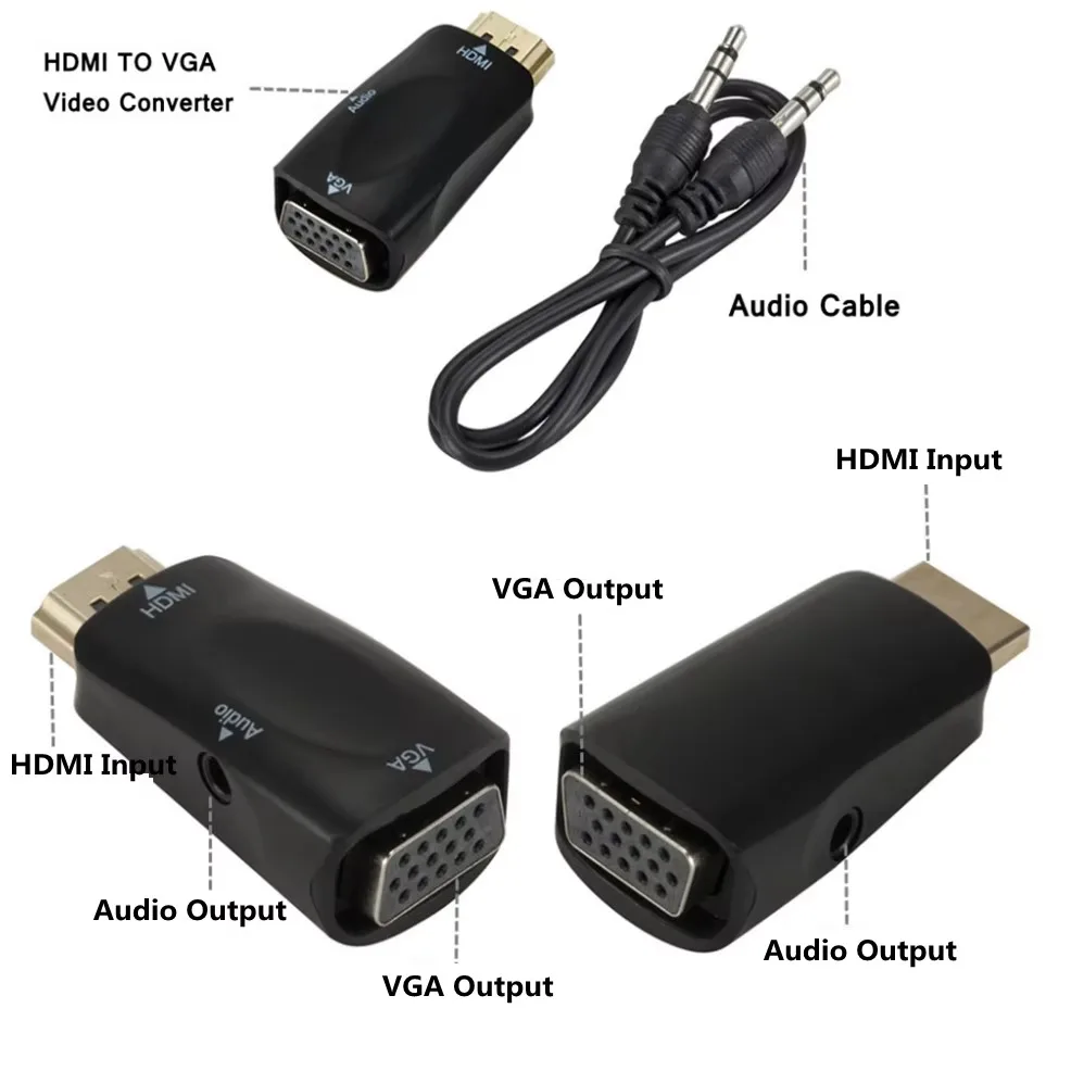 Adaptador HDMI compatible con VGA HD 1080P HDMI a VGA convertidor de Audio y vídeo para PC portátil TV Box proyector de pantalla de ordenador - imagen 5