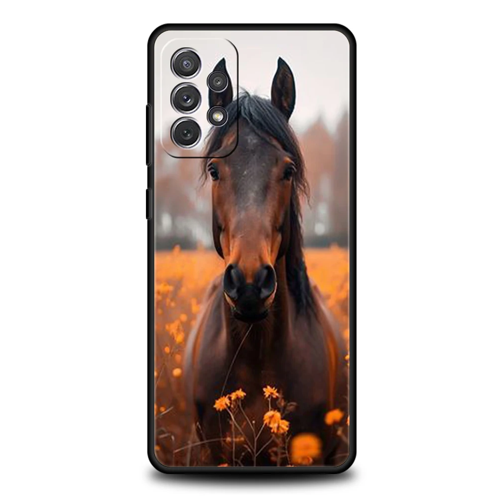Funda de teléfono galoping con caballos blancos y negros para Samsung A15 A13 A35 A55 A51 A71 A41 A31 A21S A03S A05 A23 A25 A33 A53 A73 5G - imagen 2