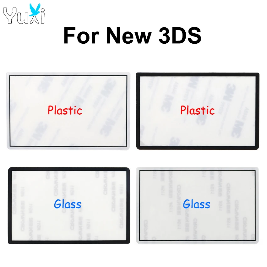 YuXi-cubierta de lente de pantalla superior de plástico y vidrio para el nuevo Panel Protector de pantalla LCD superior 3DS, superficie superior con adhesivo