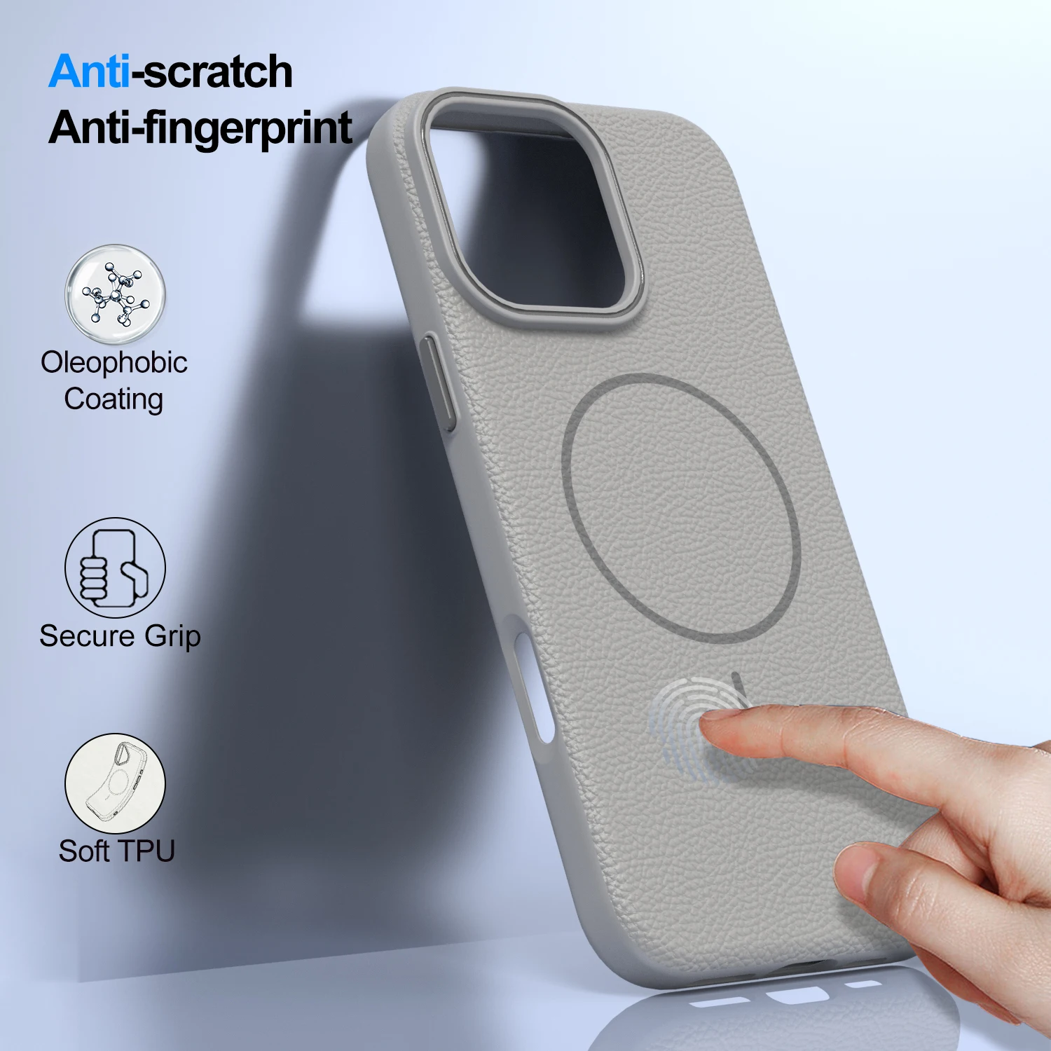 Funda de carga inalámbrica magnética Magsafe con textura de cuero Business Lichee para iPhone 16 14 15 13 12 11 Pro Max Plus, funda trasera suave - imagen 3