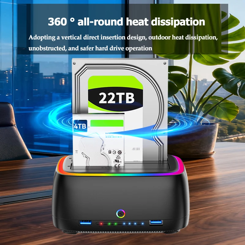 Estación de disco duro de doble bahía USB3.0 5Gbps caja de datos clon sin conexión adaptador de efecto de luces RGB para tarjeta HDD/SSD TF/SD de 2,5/3,5 pulgadas - imagen 4