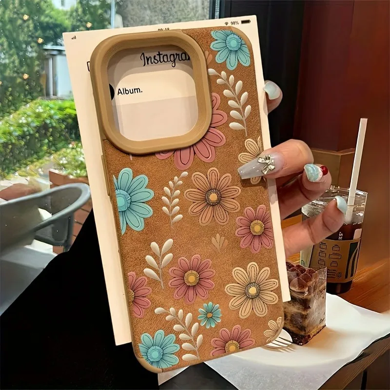 Funda de teléfono de cuero regenerado con flor de girasol para iPhone 17 16 15 14 13 12 11 Pro Max XS XR X 16 Plus 17 cubierta trasera mate de aire - imagen 2