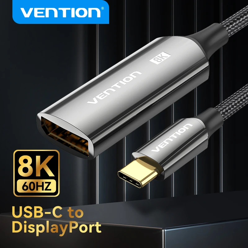 Vention Adaptador USB C a Displayport 1.4 8K @ 60Hz Tipo C a DP para MacBook Pro iPhone16 Gaming Laptop/Monitor Cable DP 32,4 Gbps