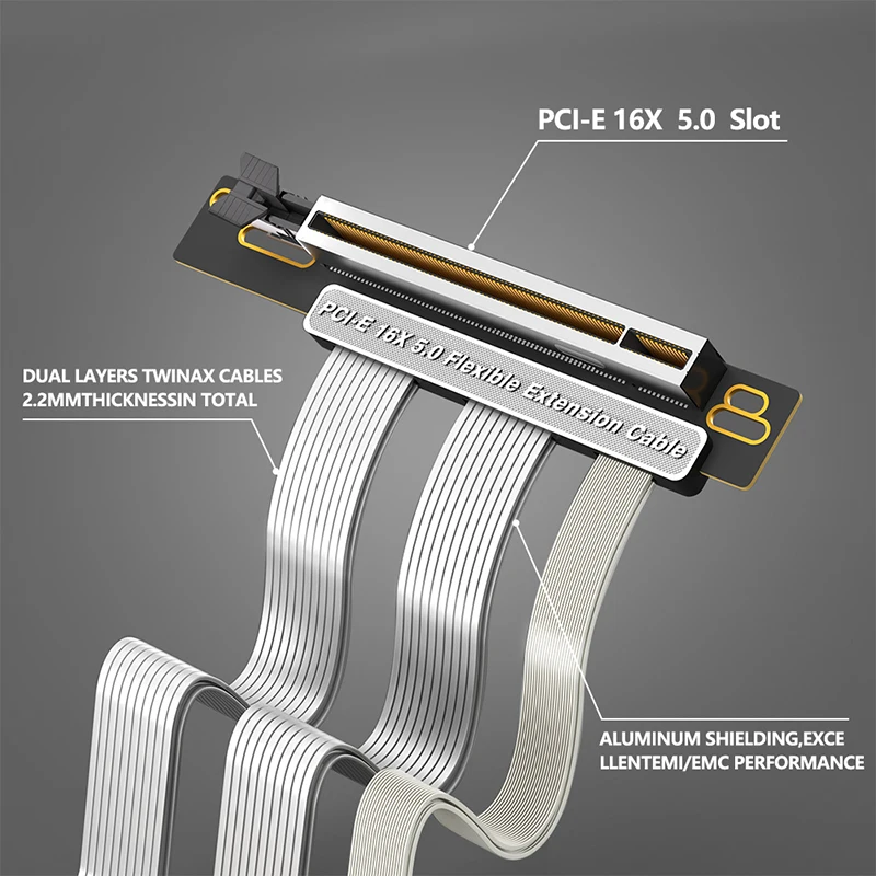 Tarjeta gráfica PCIE 5.0 X16 GPU Cable de extensión de ángulo recto PCI-E 16X Gen5 Velocidad de 128 GB/s Compatible con PCIe4.0 diseñado para ITX - imagen 2