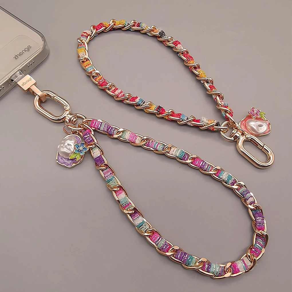 Cordón de cadena de Metal para teléfono móvil con decoración de concha de perla para mujer, colgante de muñeca, cadena de teléfono pintada antirotura - imagen 4