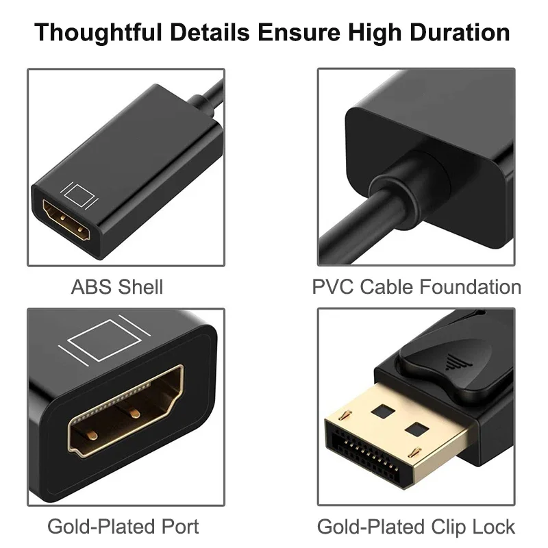 Adaptador 4K DP/Mini DP a HDMI compatible con puerto de pantalla chapado en oro macho DP a HD hembra Cable de TV HD para PC TV Lenovo Dell HP - imagen 5