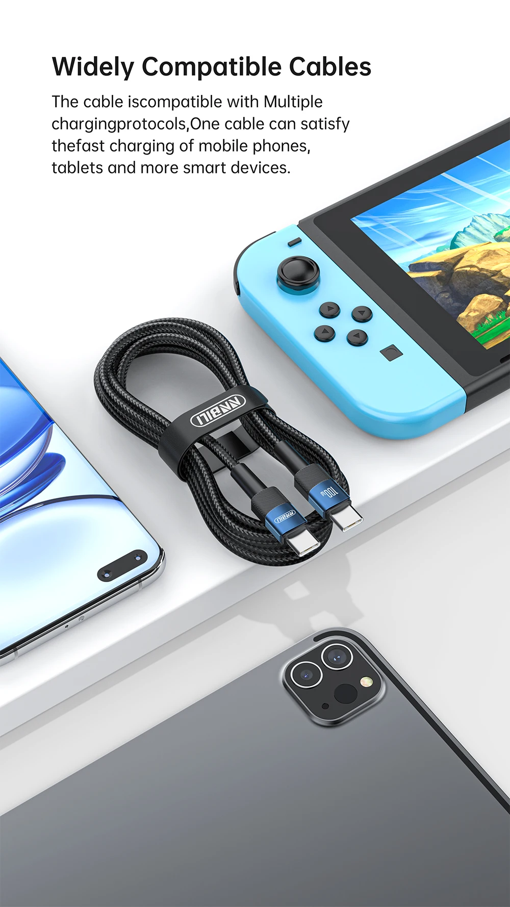 NNBILI Cable USB tipo C a USB C 100W PD 3,0 carga rápida 4,0 Cable de carga rápida tipo C a tipo C para Macbook Samsung Xiaomi ﻿ - imagen 4