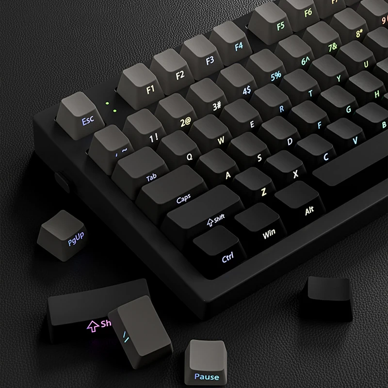 Teclas PBT con estampado lateral de perfil de cereza gris degradado, teclas retroiluminadas RGB de doble disparo, 135 teclas para teclados de interruptores Cherry MX