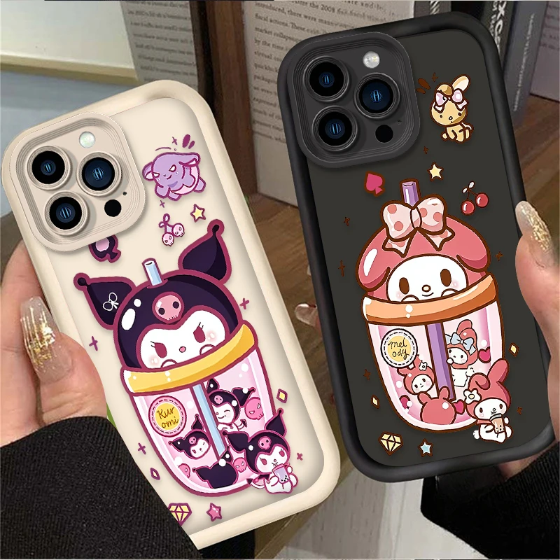 Preciosa funda de teléfono suave de dibujos animados Sanrio para iPhone 16 16E 15 14 13 12 11 Pro Max X XS X S Max XR SE 2020 SE4 7 8 Etui a prueba de golpes