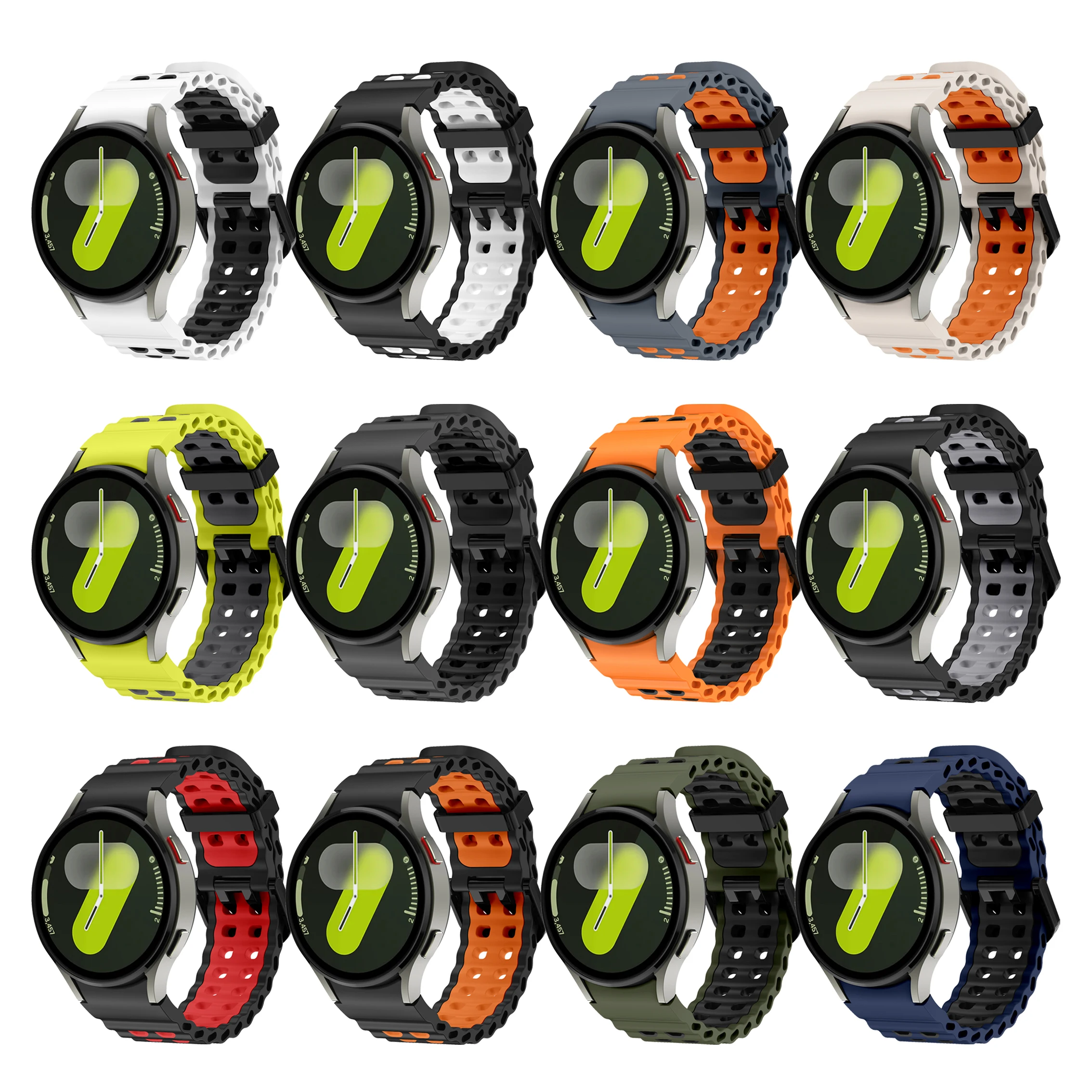 Correa deportiva marina de dos tonos para Samsung Galaxy Watch 7 6 5 Pro 4 FE 40mm 44mm sin huecos correa de silicona accesorios para cinturón - imagen 5