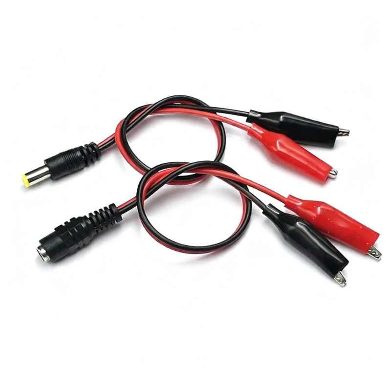 1-5 piezas 2 pinzas de cocodrilo a 1 adaptador de conector de clavija de alimentación CC macho o hembra cable de 25CM CC 5,5*2,1mm Clips cables de prueba de cocodrilo - imagen 2