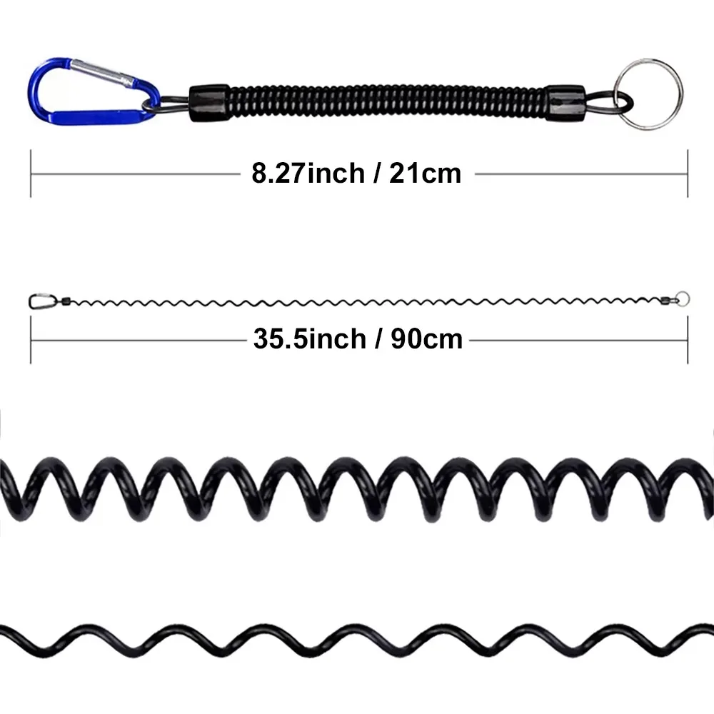 Cuerda de bobina elástica retráctil táctica de 5 uds con mosquetón de bloqueo llavero antipérdida para teléfono móvil y llaves, cordón elástico duradero - imagen 3