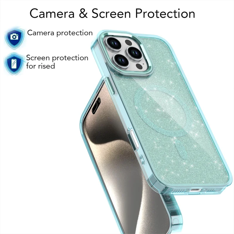 Funda magnética de carga inalámbrica con purpurina de lujo para fundas Magsafe para iPhone 16 15 14 Plus 13 12 Pro Max 11 XR a prueba de golpes - imagen 4