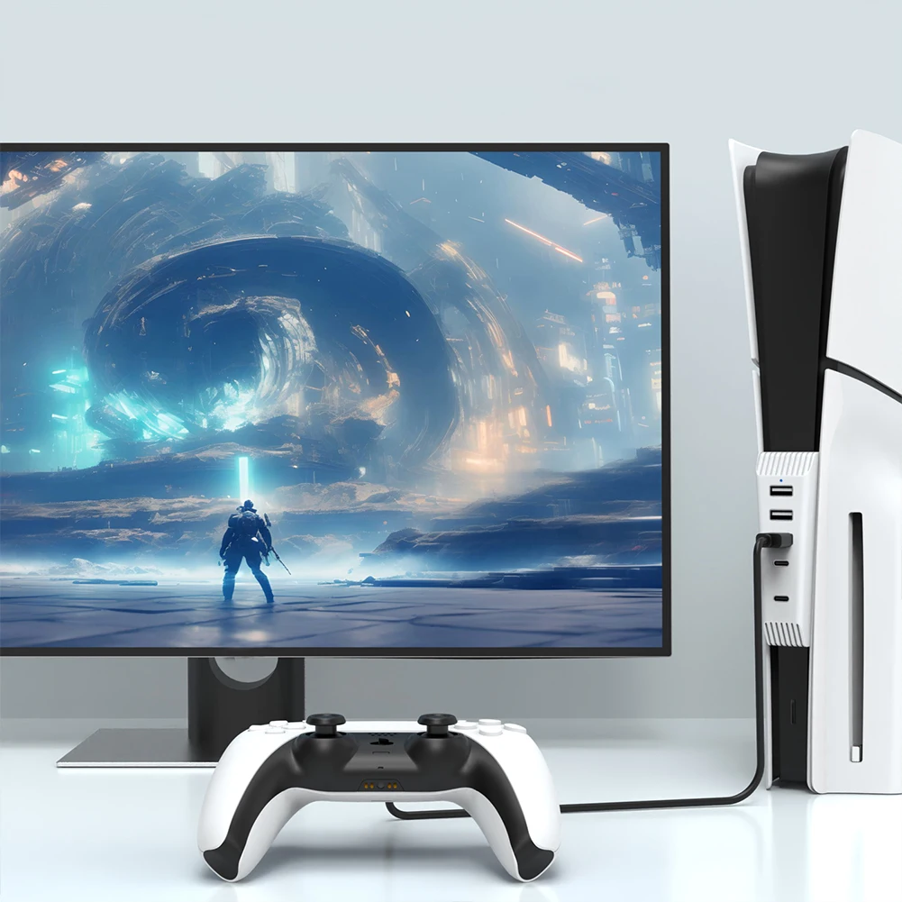 Hub USB de 5 puertos Hub expansor divisor USB con 3USB + 1 puerto tipo C + 1 tipo C 3.1 para Playstation 5 Slim (disco/edición digital)