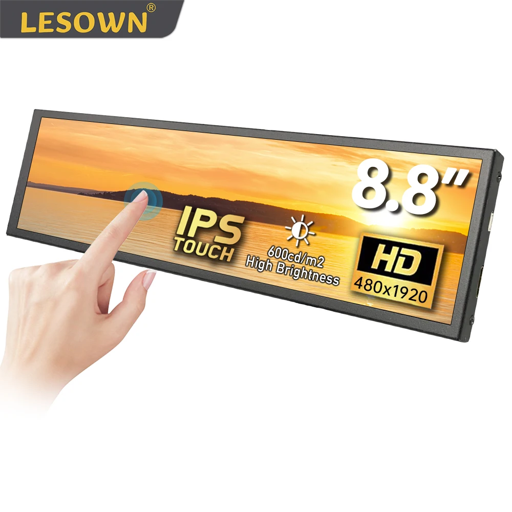 LESOWN 8,8 pulgadas IPS HDMI Monitor secundario barra estirada 1920x480 táctil mini pantalla LCD larga y ancha para Aida64 Windows PC