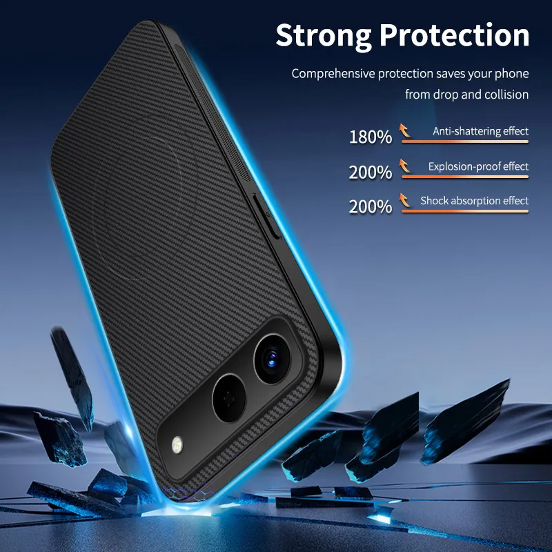 Funda magnética para Tecno Spark Go 5G Hot 60i sensación de piel fibra de carbono PC texturizada anticaída cubierta a prueba de golpes para Tecno Hot 60 i - imagen 3
