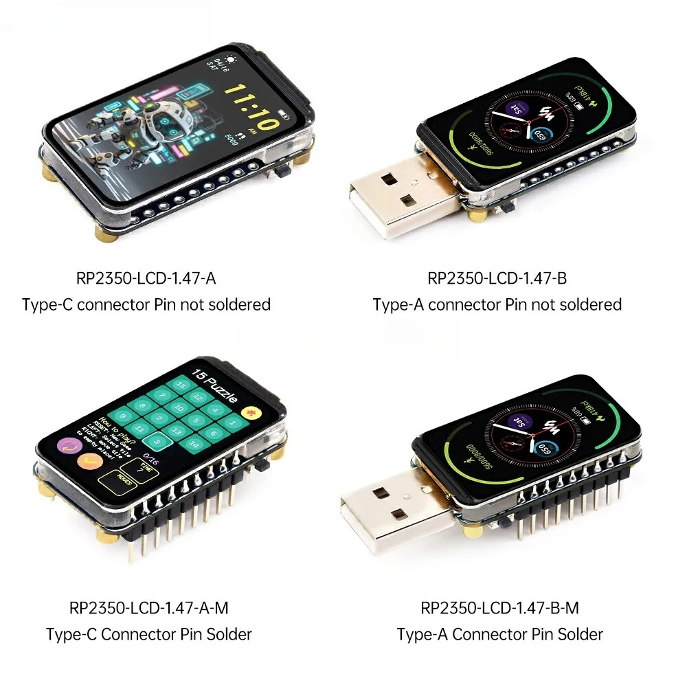 Placa de desarrollo LCD RP2350 de 1,47 pulgadas, pantalla a Color 262K, placa multifuncional, arquitectura de doble núcleo, basada en procesador de 150Mhz