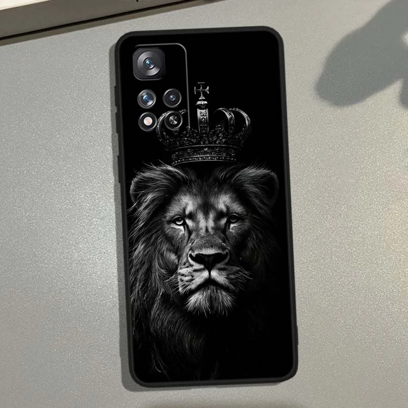 Animal con estampado de León para Redmi 14C 13C 12C 10C 9C 13 12 10 9 9A 8 8A A1 A2 A3 6A 7A 6 7 5G funda de teléfono negra - imagen 3