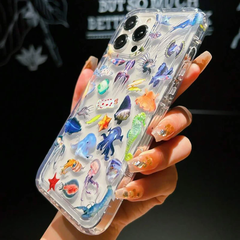 Funda de teléfono transparente a prueba de golpes con tema de vida oceánica para iPhone 16E 16 15 14 13 12 11 Pro Max Plus 7 8 SE2 XR X XS - imagen 4