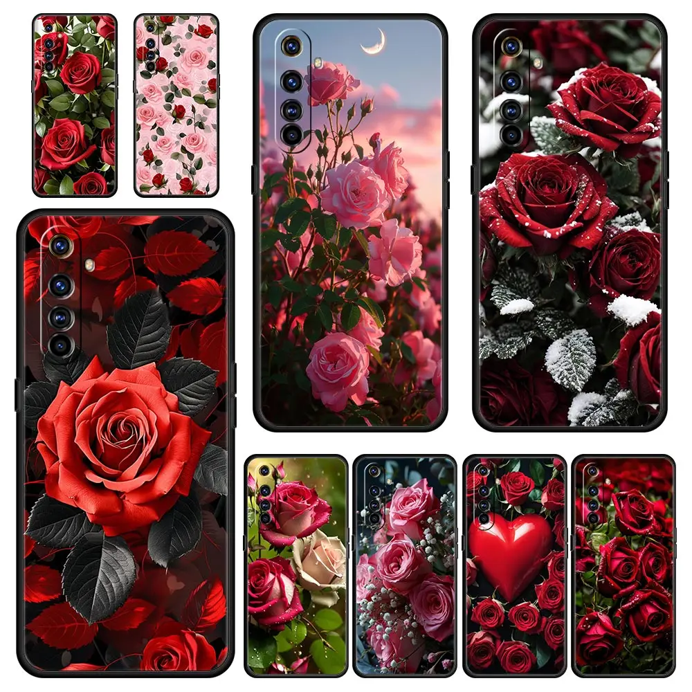 Funda para Realme GT Neo 2, 3, 3T, 5, 12, 11, 5G, 10, 9, 8, 5G, 7, 6, GT5, GT3, GT2 Pro Plus, C21, C11, C25, flores rosas rojas hermosas