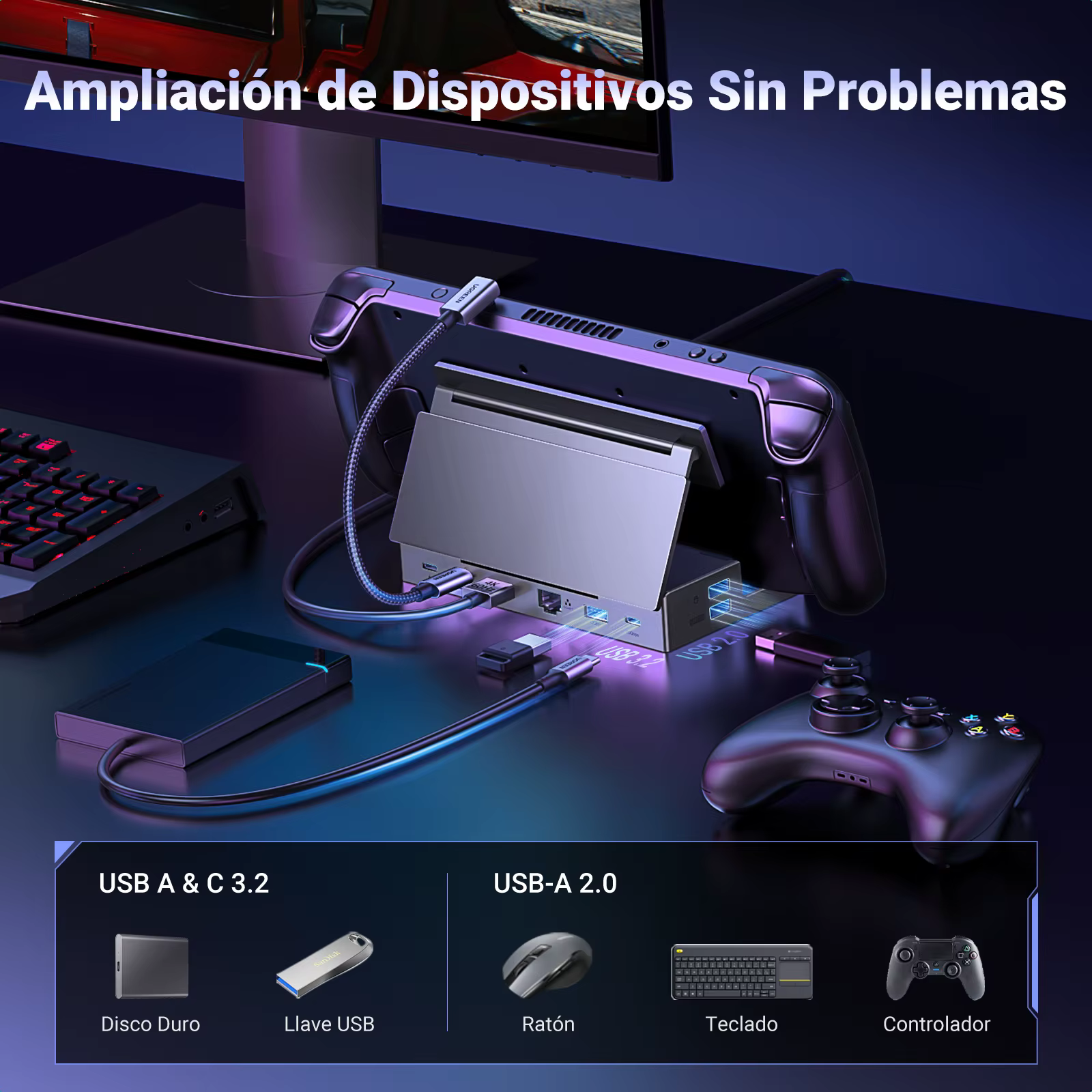 UGREEN Dock USB C 4K 60Hz PD 100W RJ45 para Steam Deck ROG Ally iPhone - imagen 4