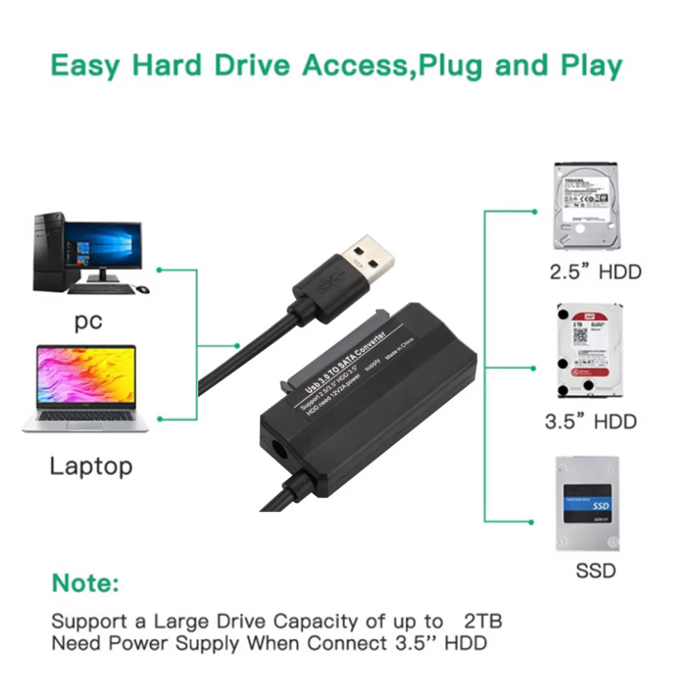Cable adaptador SATA a USB 3.0 para conectar un disco