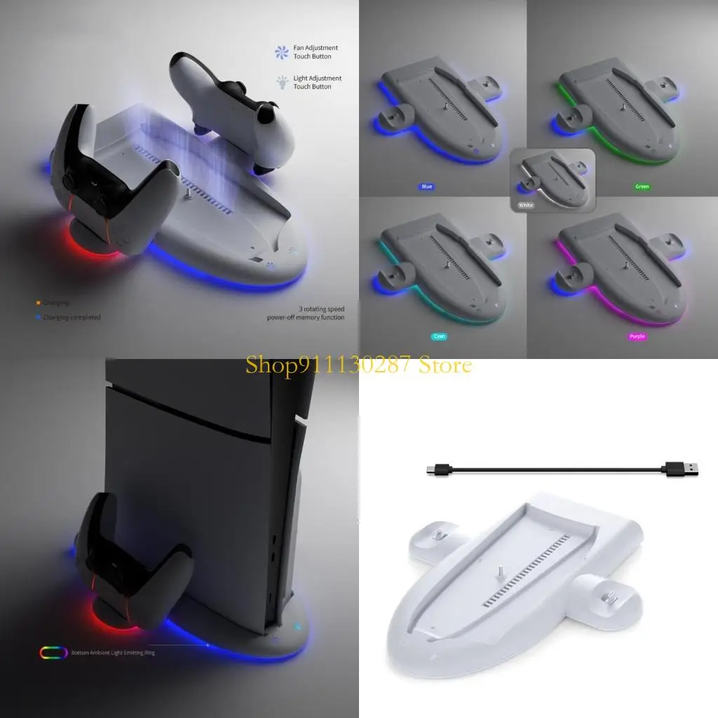 J1HC Stand vertical y controlador portador cargadores Faneador ventilador base RGB Light incorporada