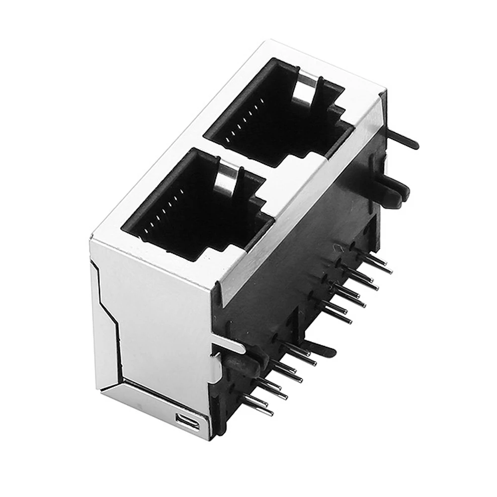 Enchufe RJ45 de 5 piezas, 1x2, doble puerto, conector de red horizontal de 90 grados, PCB - imagen 5