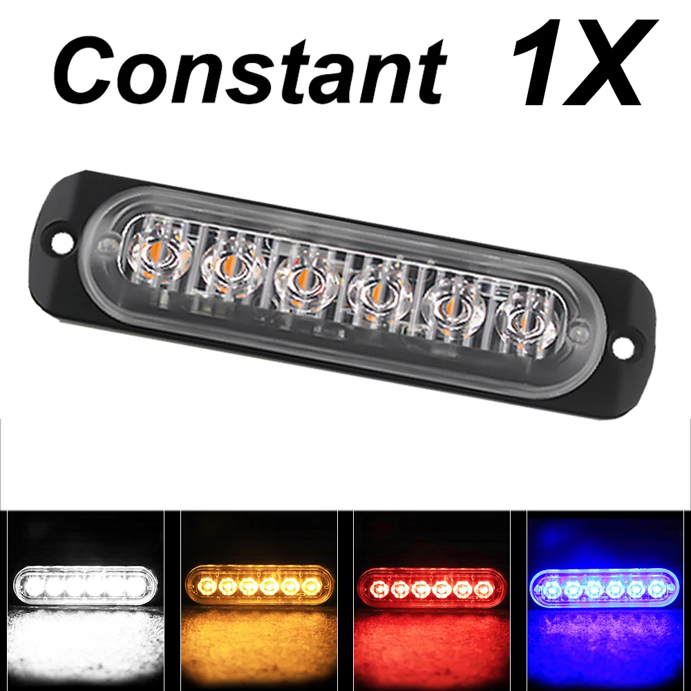 1x camión 12V 24V 6smd LED luz de advertencia constante barra de luz de rejilla lámpara de baliza de coche ámbar amarillo blanco rojo azul semáforo ABS