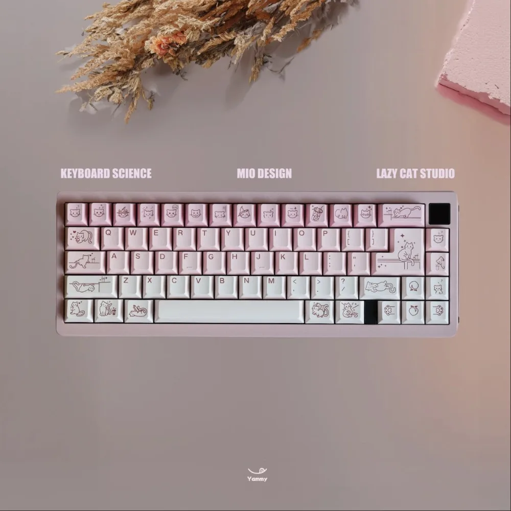Juego de teclas con tema de yogur Mio PBT, tapa de teclado de gato rosa pálido personalizada, perfil de cereza, tapa de tecla bonita para chica para regalo de teclado mecánico