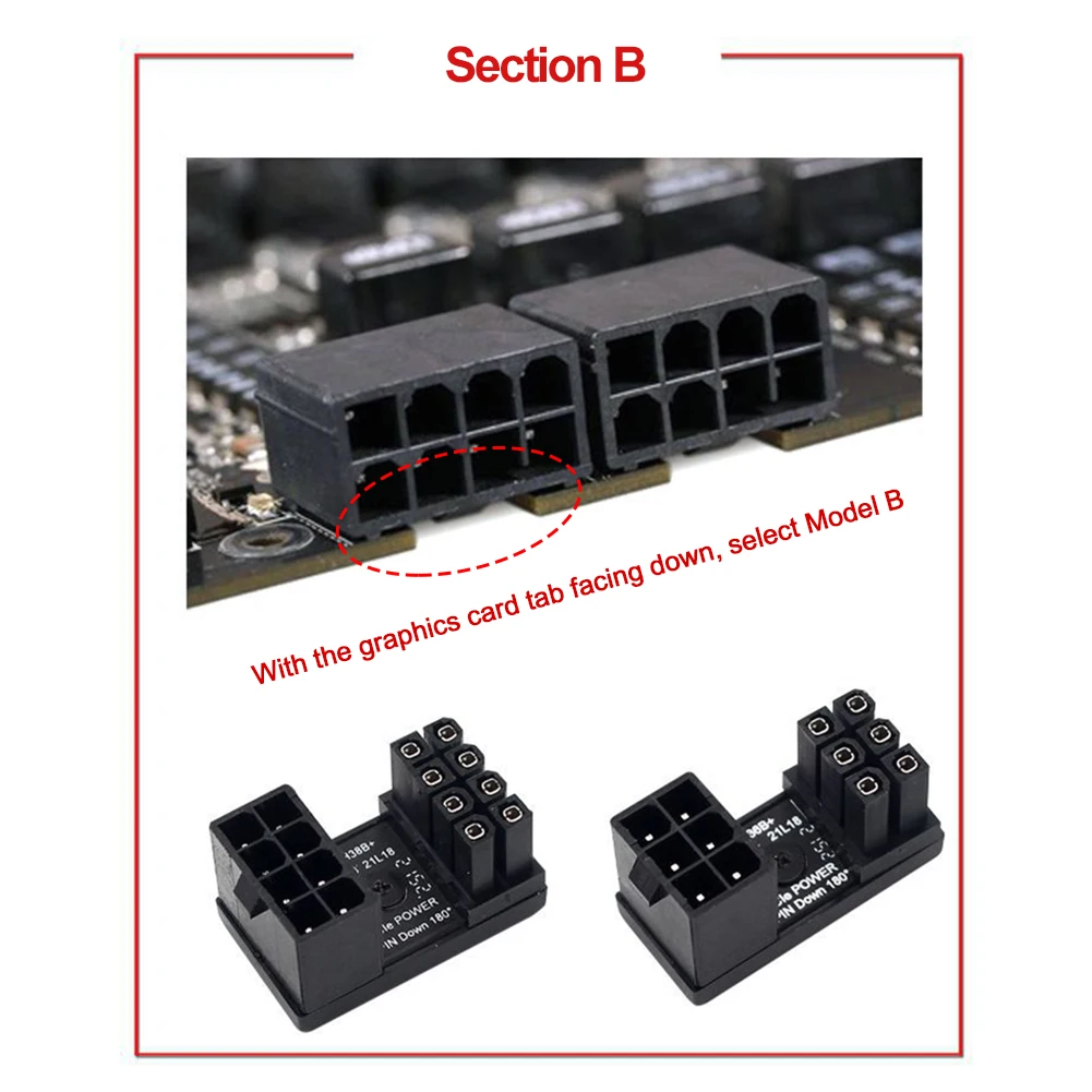 Conector de giro de 8 pines, placa adaptadora de corriente de 6 pines, GPU, ángulo de 180 grados para tarjeta gráfica de escritorio - imagen 5