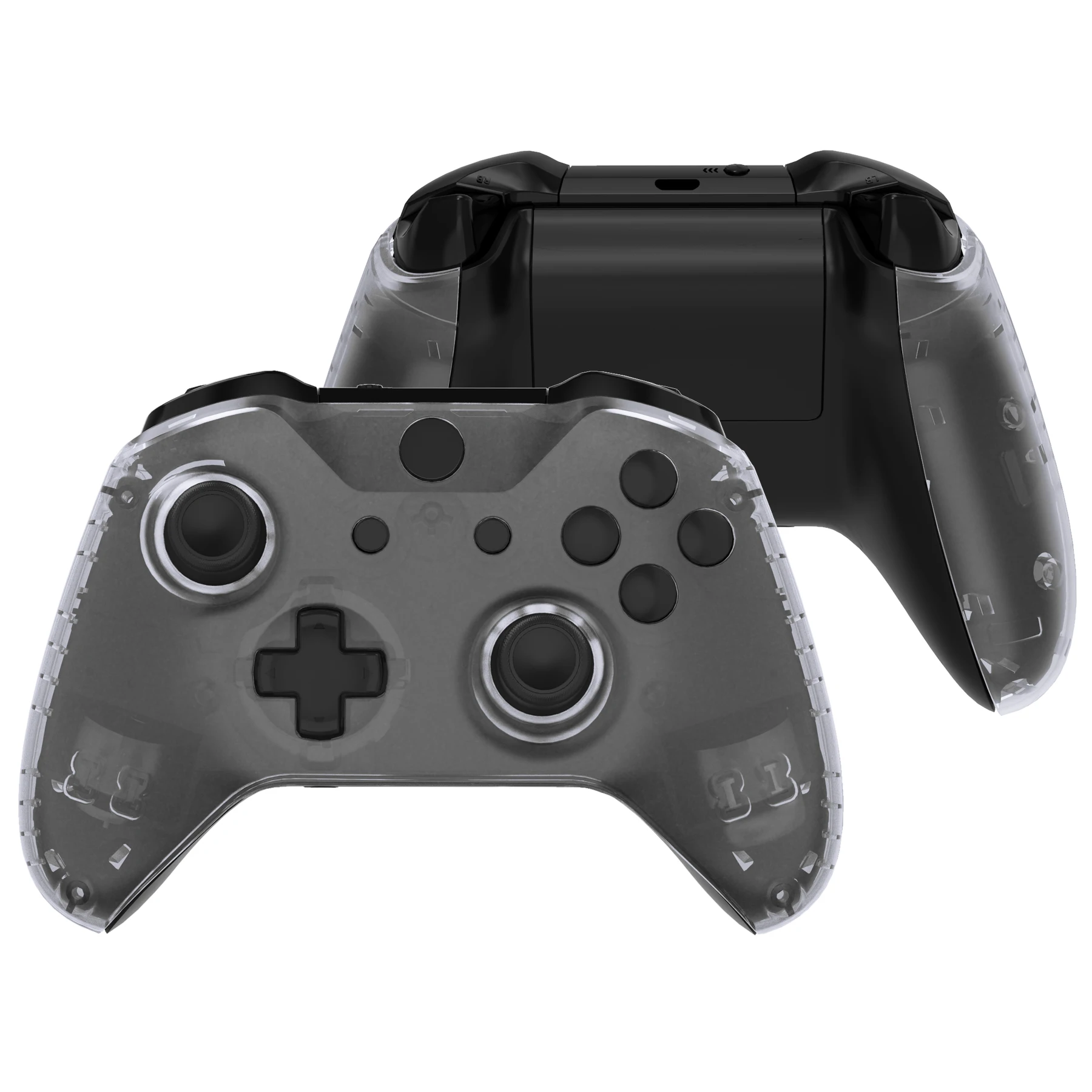 eXtremeRate Carcasa frontal de repuesto con panel de rieles laterales para controlador Xbox One X y S (modelo 1708) - Transparente