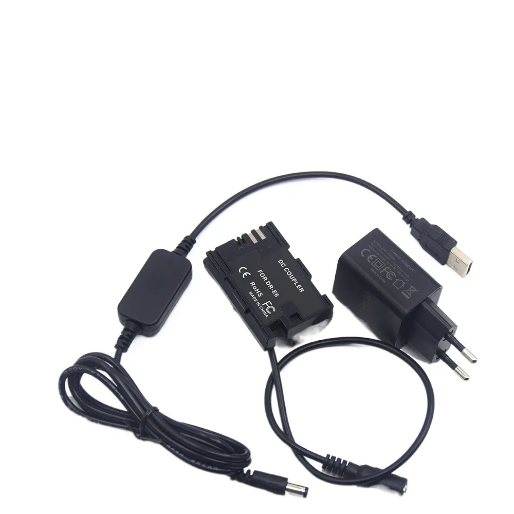 Cargador rápido de 18W + Cable USB-DC + batería ficticia LP E6 acoplador CC de DR-E6 completamente decodificado para Canon EOS 60D 70D 80D 90D R5 7D 5D2 5D3 5D4 - imagen 2