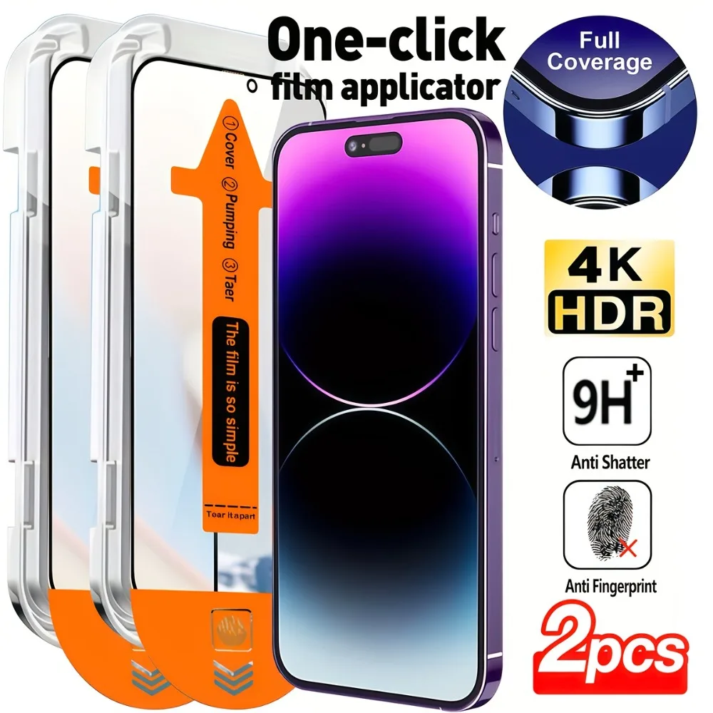 2 protectores de pantalla de cobertura completa de vidrio templado a prueba de golpes antihuellas para iPhone17 16 Pro Max 15 Pro Max 14 13 12 11