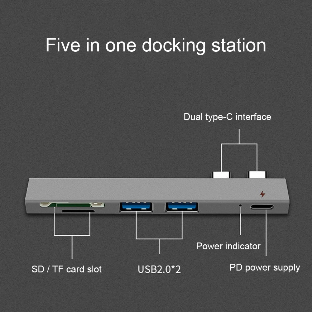 Hub USB C con carga PD, 2 puertos de datos USB, lector de tarjetas SD TF, estación de acoplamiento combinada 5 en 2, Compatible con Macbook Pro 2018 2019 - imagen 4