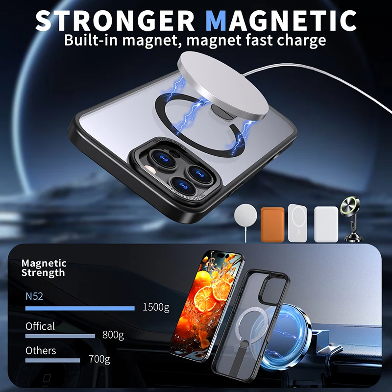 Para Magsafe soporte magnético de Metal suave TPU borde duro PC funda de teléfono para iPhone 16 Pro Max 14 11 12 13 15 Pro Max contraportada - imagen 3