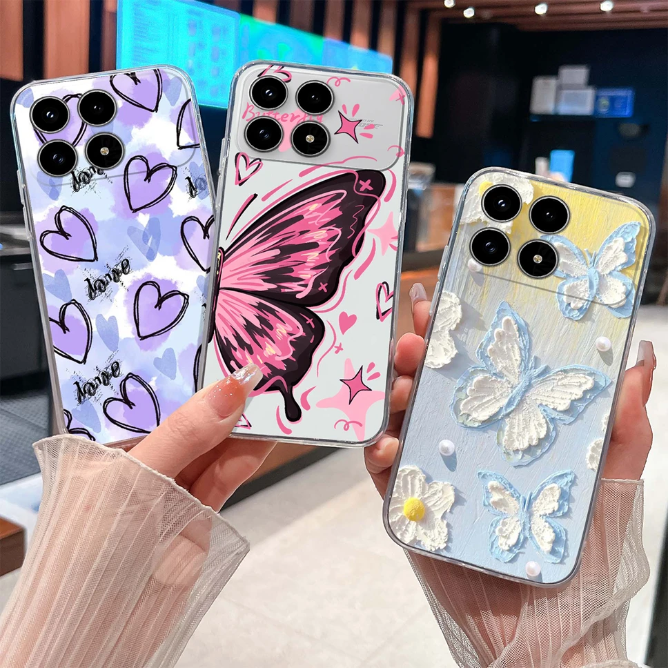Para Xiaomi Poco F8 Pro / F8 Ultra Funda encantadora mariposa suave TPU Funda de silicona transparente para teléfono Poco F 8 Pro parachoques ligero