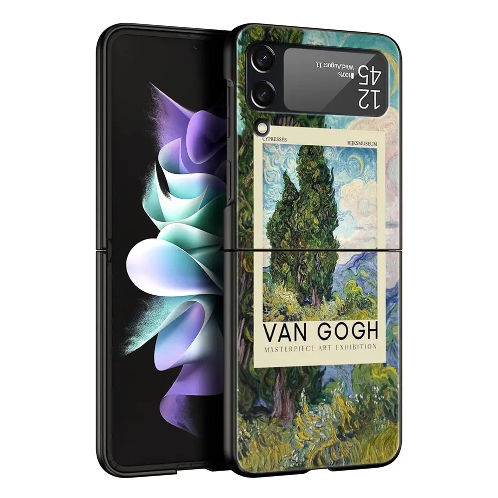Funda de teléfono para Samsung Galaxy Z Flip 3 4 5 duro negro plegable PC de lujo para Samsung Z Flip3 funda Shell cielo estrellado van gogh art - imagen 2