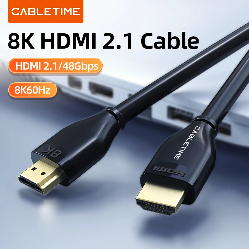 CABLETIME-Cable HDMI 2,1, 8k, Ultra alta velocidad, compatible con HDMI, 48Gbps, 8K, 60Hz, 4K, para PS4/5, PC, portátil, TV Box, Cable HDMI