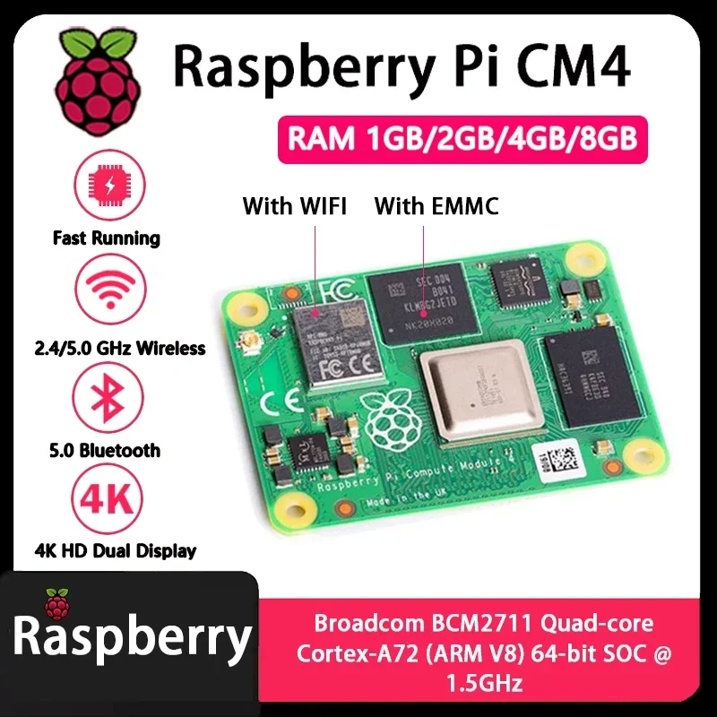 Raspberry Pi CM4 1GB/2GB/4GB/8GB RAM BCM2711 quad-core CortexA7264 Rpi ComputeModule 4 4GB/8GB/16GB/32GB EMMC Wifi opcional - imagen 2