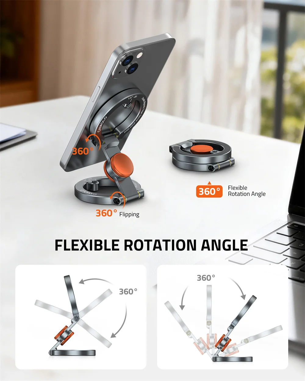 CAMOLO soporte magnético doble para teléfono con escritorio giratorio Flexible y soporte de gimnasio para iPhone 17 -12 accesorios para trípode de fotografía de teléfono - imagen 3