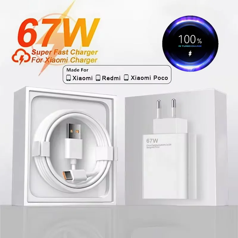 Cargador USB Ultra rápido para Xiaomi, adaptador de corriente de carga rápida, 67W, 6A, para Xiaomi 13, Redmi Note 10, 11, 12T, 13 Pro, POCO tipo C
