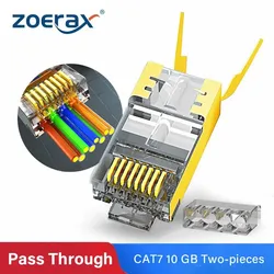 ZoeRax Conector RJ45 Cat8 Passthrough – Blindado Chapado Oro