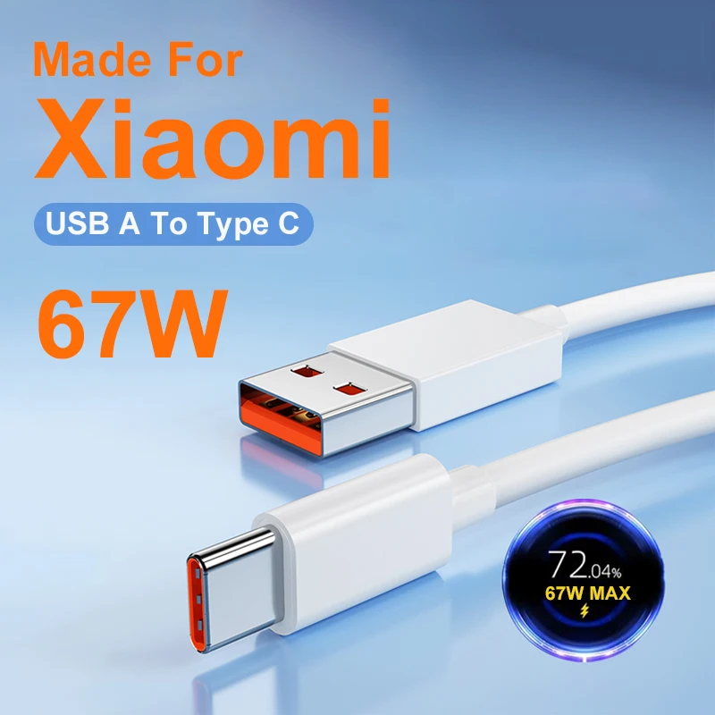 PD 67W USB A a tipo C Cable de carga súper rápido para Xiaomi 15 14 13 Pro MIX Fold 4 MIX Flip Note 14 13 Pro + Pad 6 línea de datos