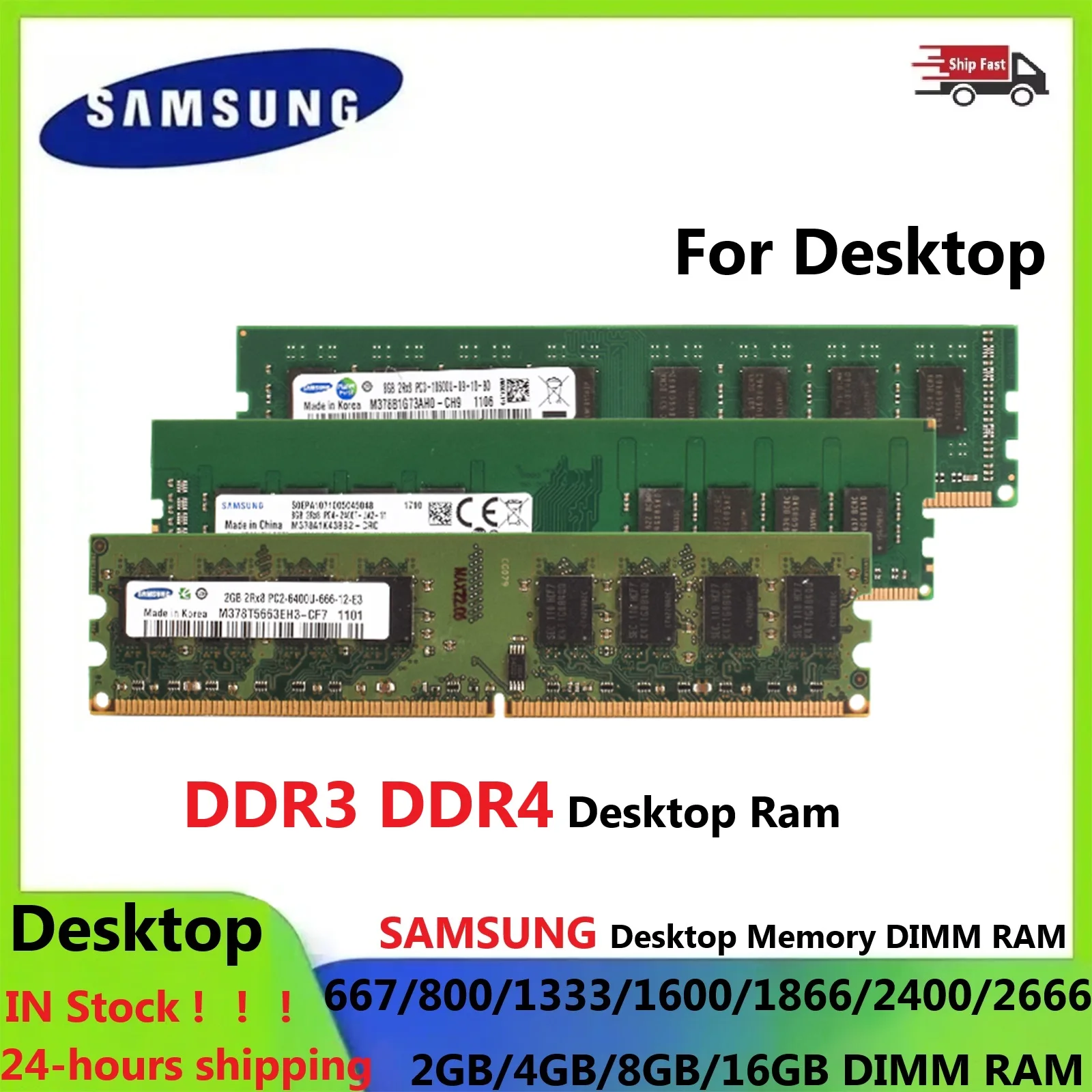 SAMSUNG-Memoria DDR3 de escritorio, 1866, 1600, 1333MHz, DIMM ram, DDR4, 3200, 2666, 2400MHz, 16GB, 8GB, 4GB, 2GB, PC